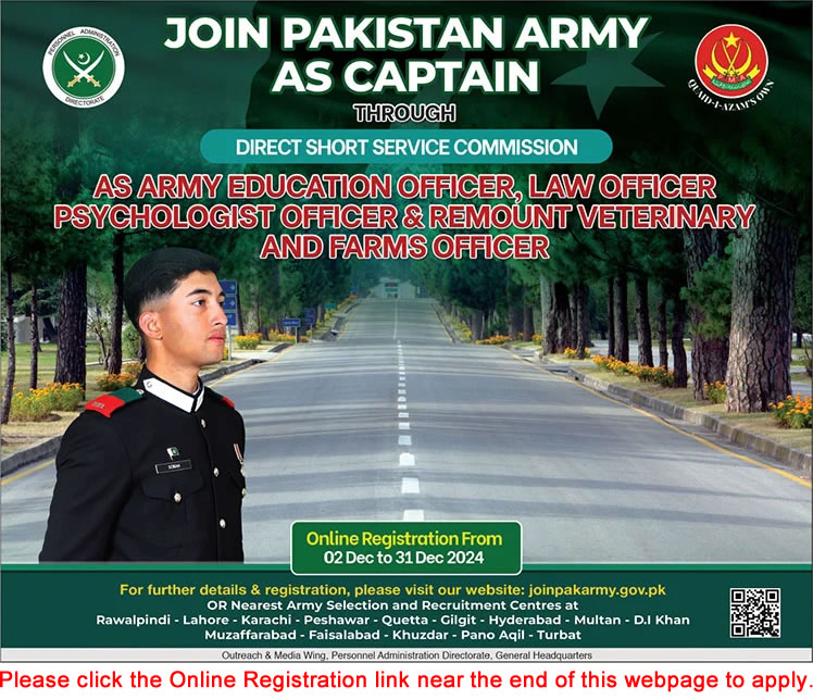 Join Pakistan Army As Captain December Through Direct Short